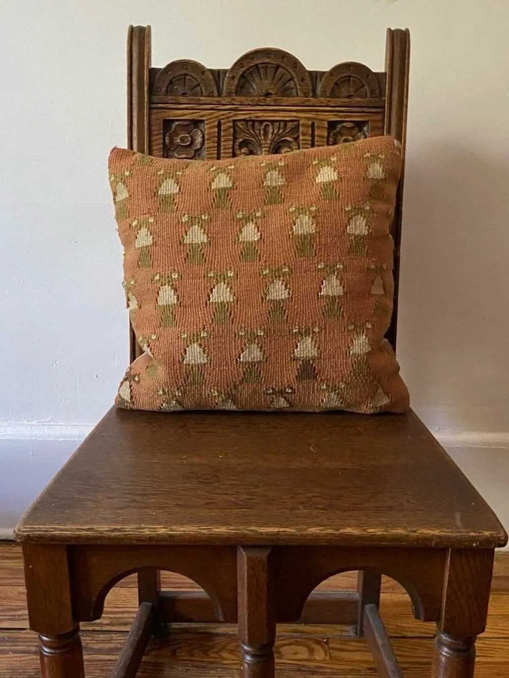Handwoven Geometric Accent Pillow in Burnt Orange and Cream